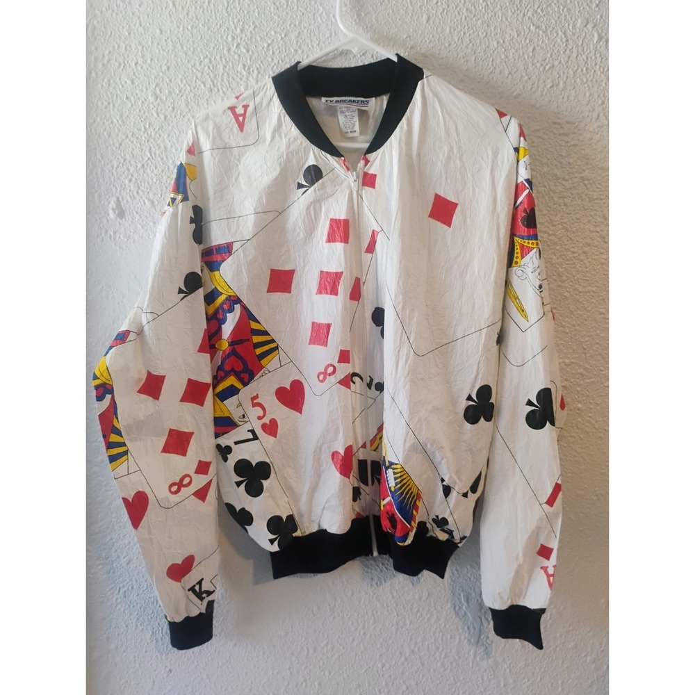 Vtg TY Breakers Playing Cards Games Tyvek Full Zip Jacket Med Rate HTF Vegas
